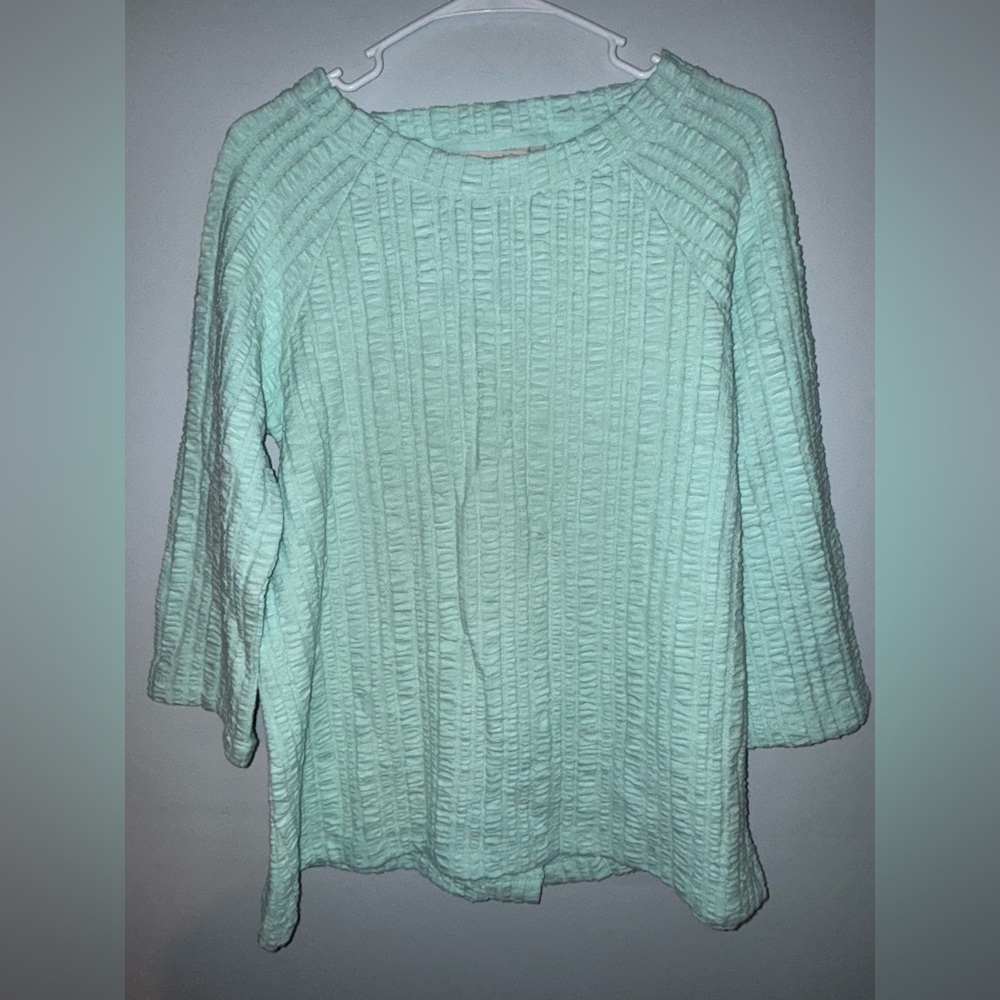 Soft Surroundings T-‎ Green Crinkled GOLDIE Tunic Topbutton back size petite M